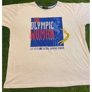 Vintage Olympics Atlanta 1996 shirt womens extra large white blue female avon RK